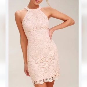 LULU'S Sz XL Love Poem Blush Pink Lace Dress